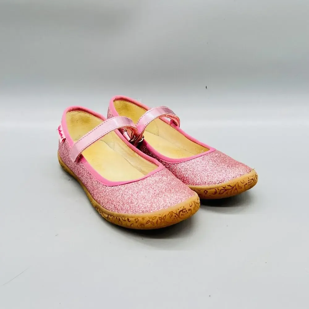 Naturino Shoes Girls 13 Pink Glitter Mary Jane Hook & Loop Strap Flats Casual